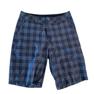 Quiksilver Blue and Gray Plaid Men's Flat Front Shorts